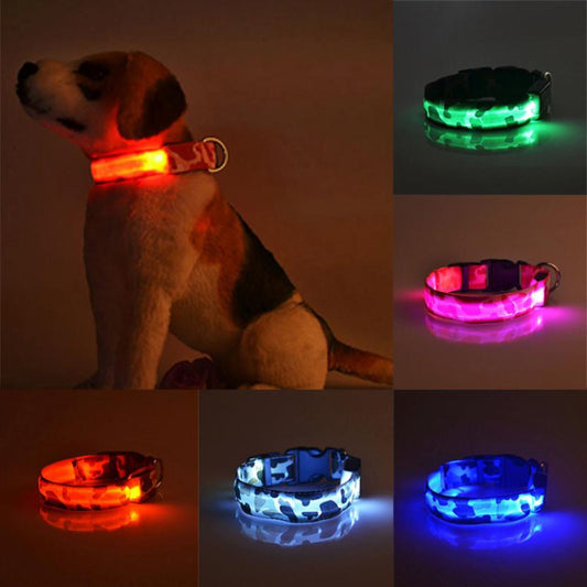 Camouflage Luminous Dog Collar – Reflective Pet Safety Collar for Night Walks