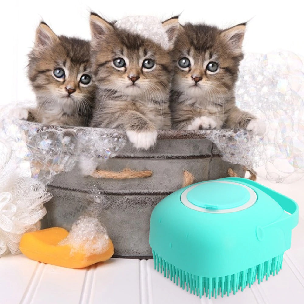 Pet Dog & Cat Shampoo Massager Brush – Soft Silicone Grooming & Bathing Comb