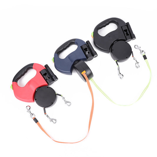 Retractable Dog Leash for Small Dogs – Reflective Dual Pet Leash with 360° Swivel & LED Lights