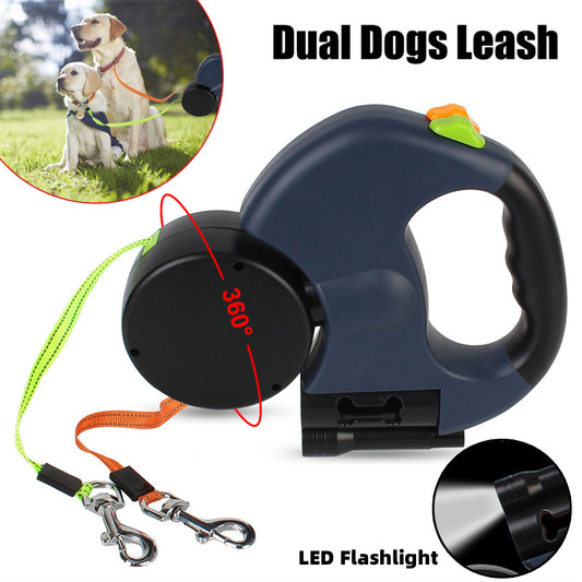 Retractable Dog Leash for Small Dogs – Reflective Dual Pet Leash with 360° Swivel & LED Lights